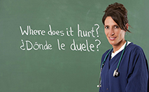 Nurse teacher translating English to Spanish