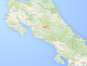 Map of international rotations and medical Spanish immersion programs in Costa Rica