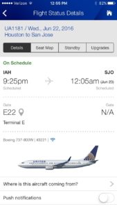 United Flight Itinerary on mobile