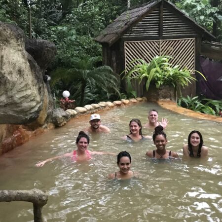 La fortunate weekend excursion for adults and families, people enjoying the hot springs